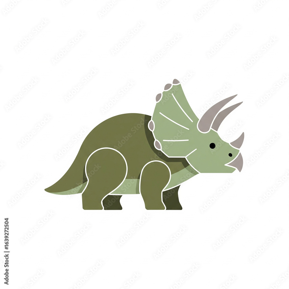 Fototapeta premium Playful Green Triceratops Cartoon - Fun Dinosaur Toy Illustration for Child-Friendly Decor