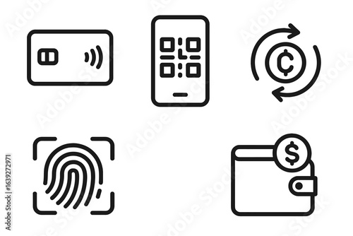 Digital payment symbols representing contactless transactions and secure authentication methods in modern finance