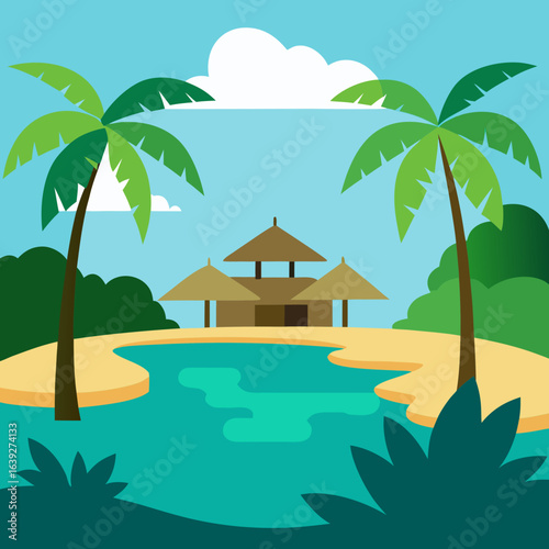 tropical beach with palm trees
