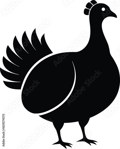 Black silhouette of a turkey isolated on white background