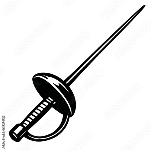 A Fencing Foil Sword with a Long Blade and Hand Guard for Sport