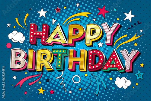 Celebrate with this vibrant retro Happy Birthday graphic for party invites and fun event decorations