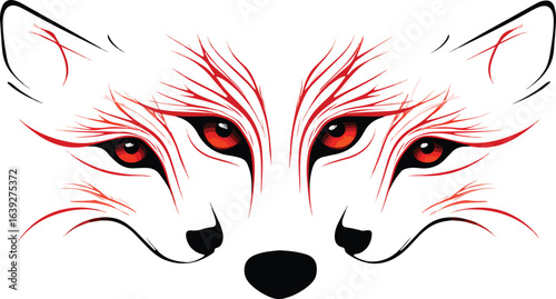 Stylized fox face illustration with red eyes