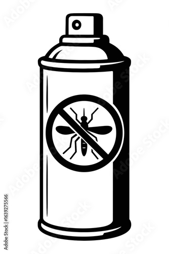 A black and white graphic illustration of mosquito repellent spray can