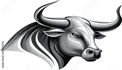 Stylized grayscale bull head illustration