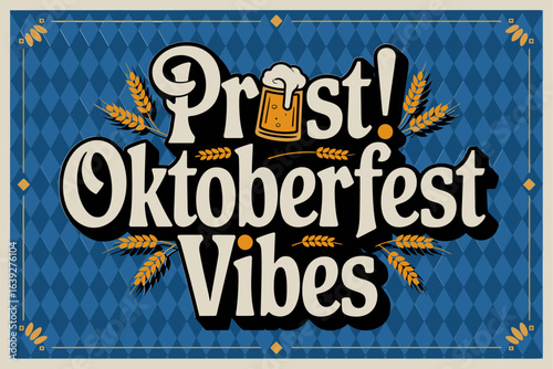 Oktoberfest golden wreath emblem, barley hop motif and stein icon, premium poster design, festival card, classic t shirt print