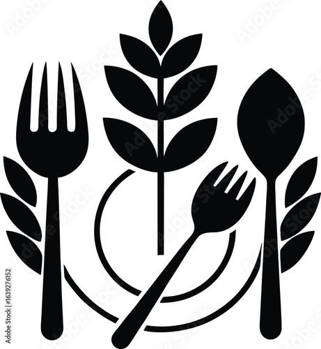 Food and agriculture symbol silhouette isolated on white background