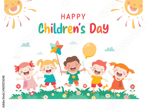 Happy childrens day background cute vector illustration