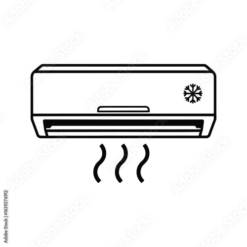 Air conditioner icon in a minimalist line art style. Vector illustration of a cooling system for HVAC climate control concepts.