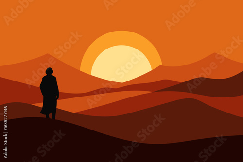 silhouette of a man walking on the mountain