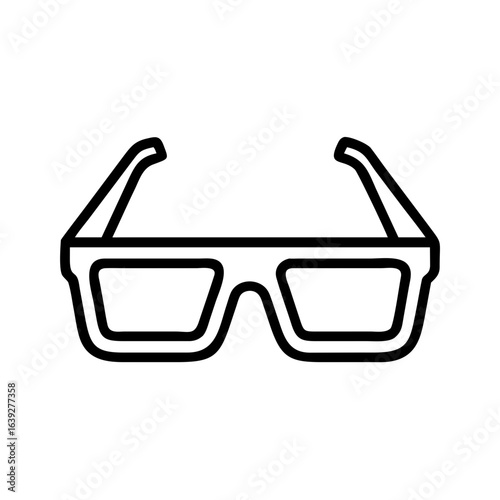 Illustration of a pair of glasses with thick frames and rectangular lenses in a simple line drawing style