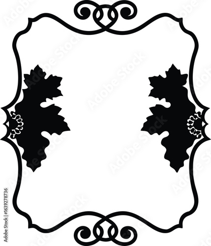 Rustic italian coastal frame with uneven squiggle lines silhouette isolated on transparent background