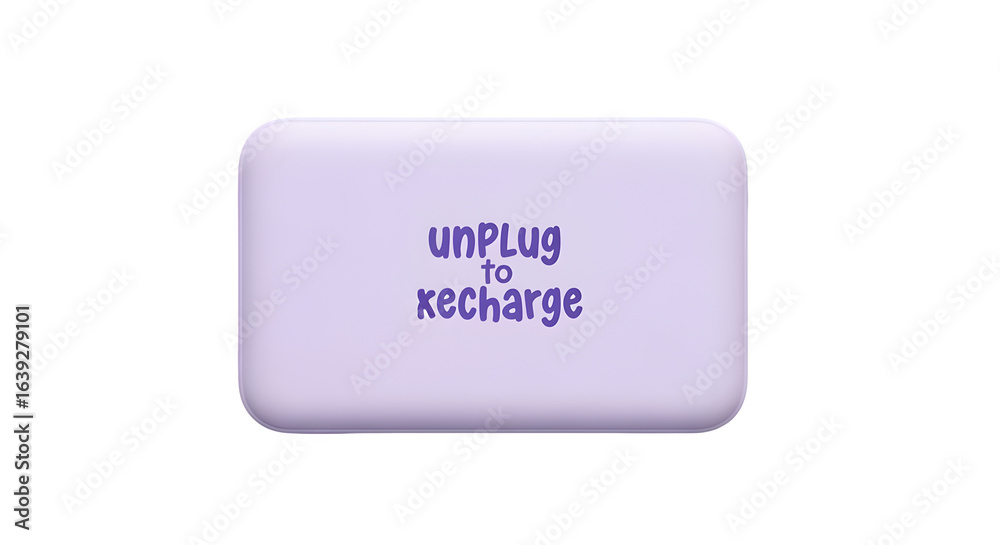 Fototapeta premium Pastel power bank with “unplug to recharge” label, isolated on white background