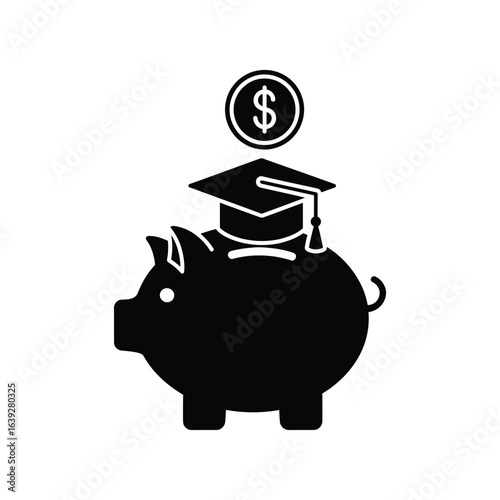 A piggy bank with a graduation cap icon, representing saving money for a university education fund and investing in future academic success.