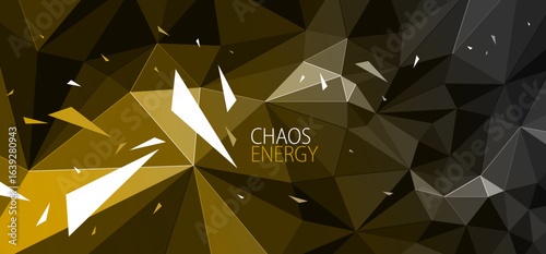 Chaos energy dynamic vector abstract background, low poly surface with decay elements particles in motion, triangular geometric abstraction, 3D art.