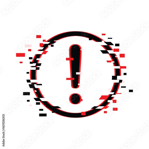 Urgent attention needed Glitchy exclamation point graphic for modern error message or warning sign design with an edgy, digital vibe