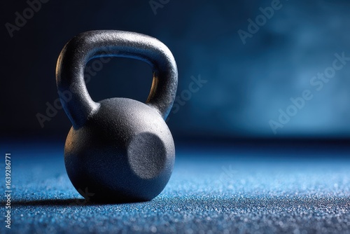 Kettlebell gym floor workout fitness dark blue background