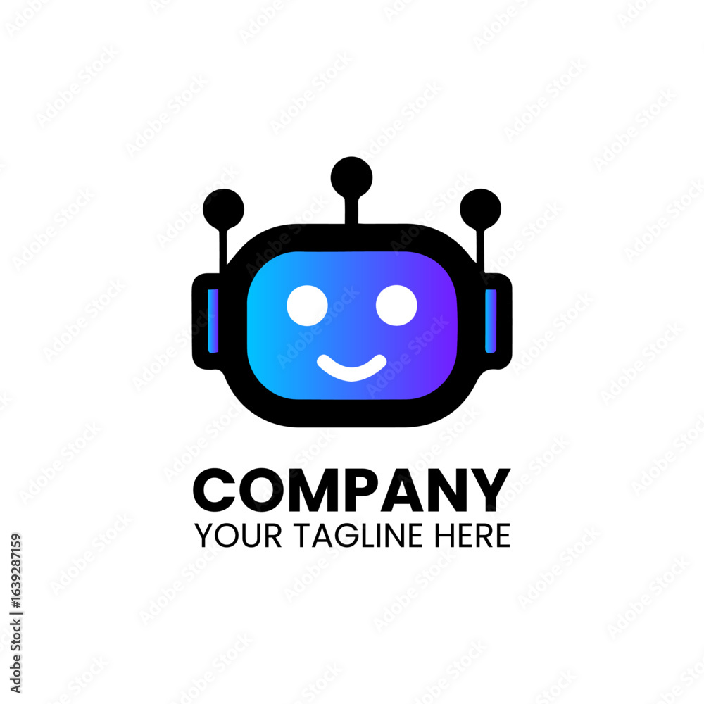 Fototapeta premium Futuristic Blue and Purple Robot Head Logo for AI, Technology, and Gaming Brand Identity