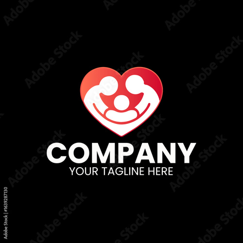 Caring Red Heart with Family Icon Logo for Healthcare, Parenting, and Nonprofit Branding