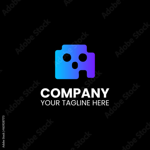 Futuristic Blue and Purple Robot Head Logo for AI, Technology, and Gaming Brand Identity
