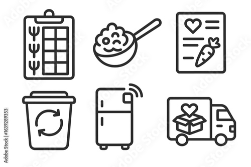 Grocery shopping list with healthy meal prep ideas and recycling symbol in a modern kitchen setting