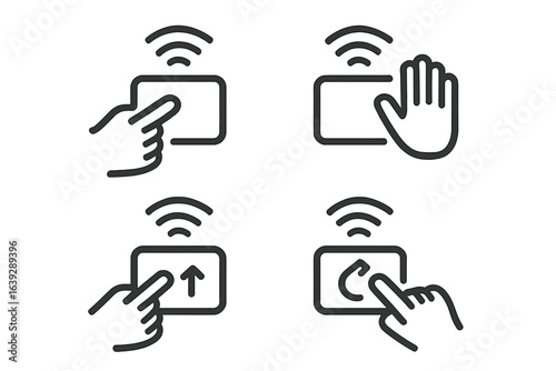 Wireless interaction icons illustrating gestures for touchless technology use in modern devices and applications