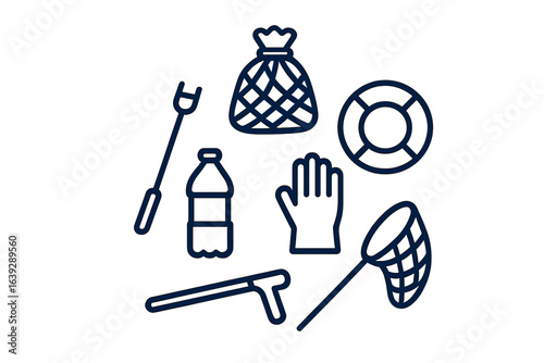 Various tools for environmental cleanup and waste management efforts in community parks and beaches