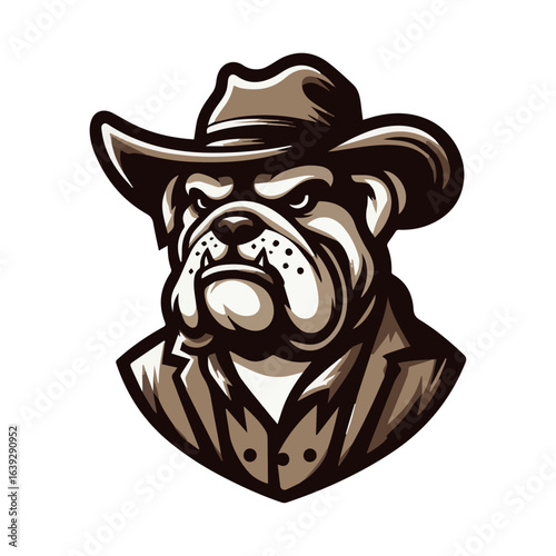 A cartoon bulldog cowboy with a hat