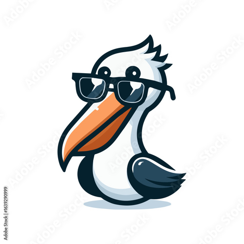 A cool cartoon pelican wearing sunglasses