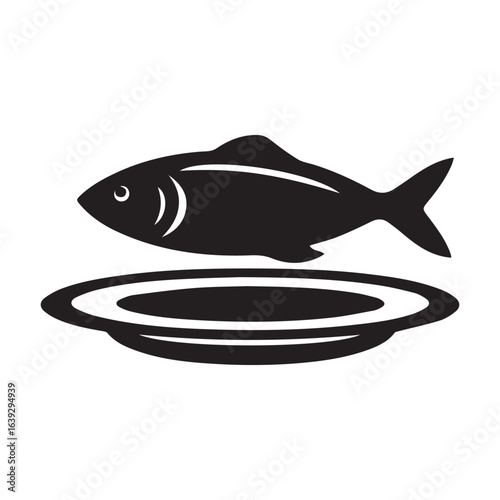 Silhouette of a fish on a plate ready to be served for dinner or lunch in a restaurant or at home