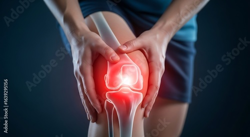 Anatomical illustration of a persons knee joint in pain