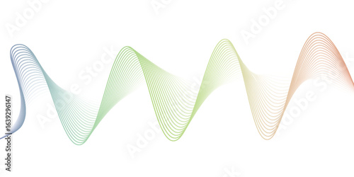 Abstract background with colorful wavy lines. Rainbow gradient spectrum wave flowing in dynamic curve on transparent background. Vector element for social media, cover, banner, flyer, music