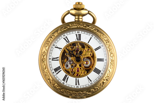 Luxury Golden Pocket Watch with Ornate Engravings, isolated on a transparent background