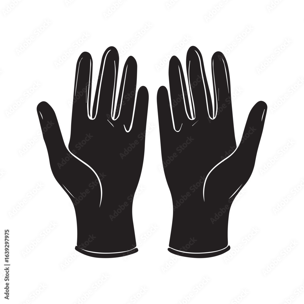 Obraz premium Two black gloves with white outlines are displayed side by side on a white background in this image
