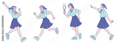 元気なアニメ調の女子生徒　半袖制服　全身