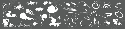Smoke illustration set for special effects  template.vapor 2D VFX Clipart Steam clouds, mist, fume, fog, dust, explosion, or  element for animation eps file.