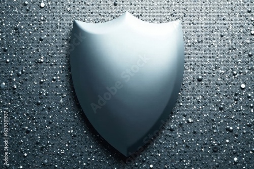 A Smooth Metallic Shield Rests on a Sparkling Textured Surface, Symbolizing Protection and Security