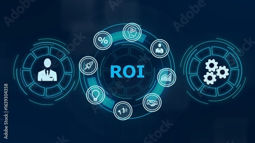 ROI Return on investment financial growth concept. Business, Technology, Internet and network concept. illustration
