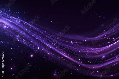 Dynamic swirling purple particles create a mesmerizing wave of light in a digital realm, showcasing vibrant hues and intricate patterns