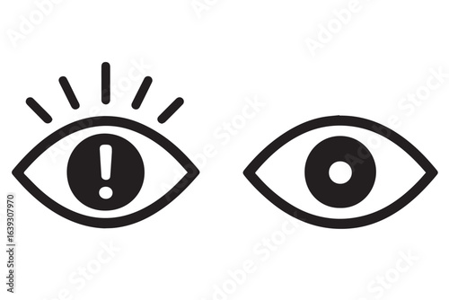 eye vigilance icon with alert symbol, symbol of eye care and awareness, eye health and protection, alert, attention, and vigilance, glaucoma and eye care illustration