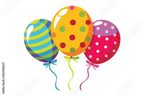 Festive balloons brighten celebrations with designs and playful patterns bringing joy to birthdays parties and special occasions vector illustration