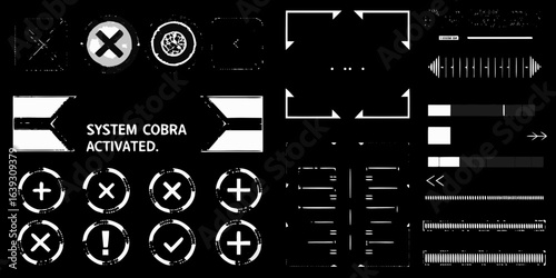 Futuristic ui elements and icons with system cobra activated message