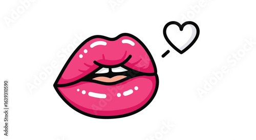 Vector art of pink lips with a heart symbol isolated on white background