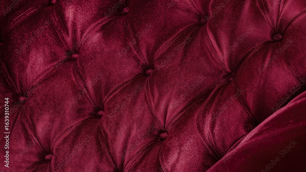 Naklejka premium Detailed close-up of velour material with buttoned quilting on furniture upholstery.