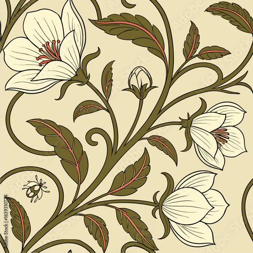 Renaissance-inspired floral mural