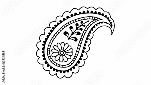 Detailed paisley design with floral and leaf elements in a black and white illustration style image created with generated ai