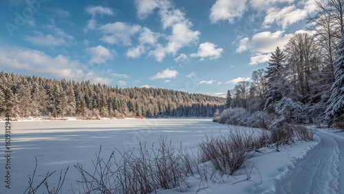 Wallpaper Mural Exploring a snowy forest landscape under clear skies on a cold winter day Torontodigital.ca