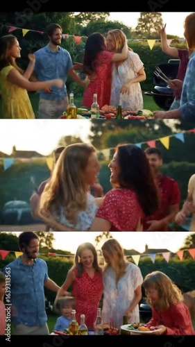 Happy friends enjoying a backyard barbeque