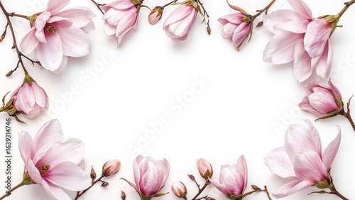 Wallpaper Mural Floral frame composed of soft pink magnolia blossoms isolated on white Torontodigital.ca