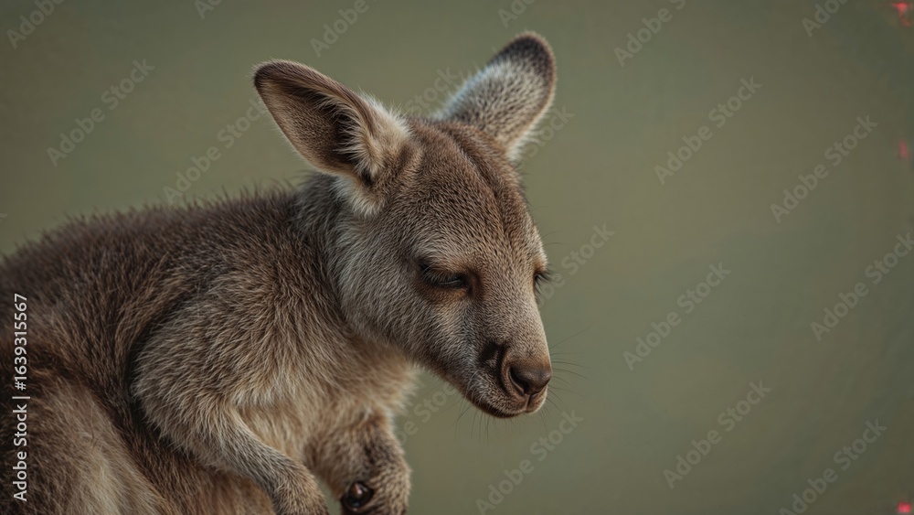 Fototapeta premium Intimate portrait of a resting young kangaroo